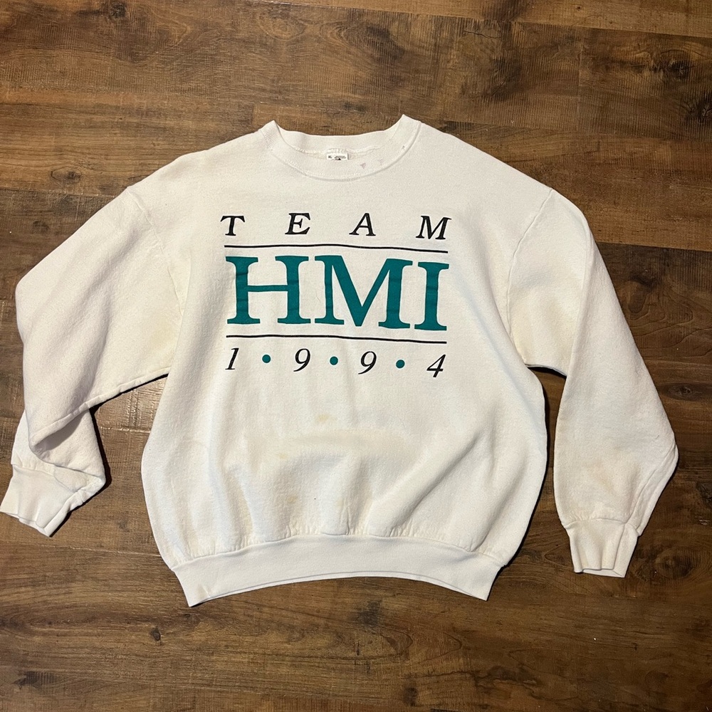 Vintage 90’s  Collegiate Fraternity White TEAM HMI 1994 XL Crewneck Sweatshirt